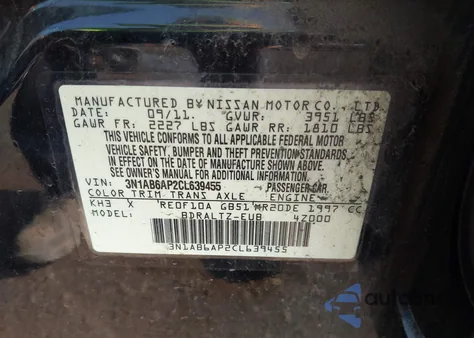 2012 Nissan Sentra 2.0 Sr z USA, uszkodzony, nr VIN 3N1AB6AP2CL639455